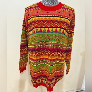 DKNY Retro Vintage Multi-Colored Oversized Beaded Heavy Sweater